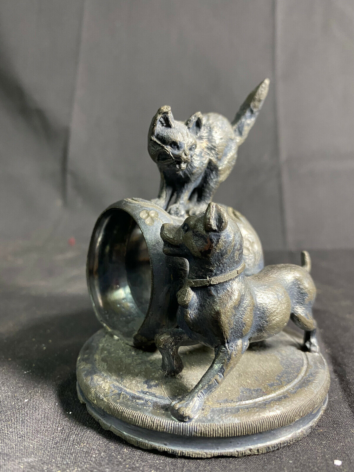 cat &dog figural napkin ring, F.B. Rogers #262